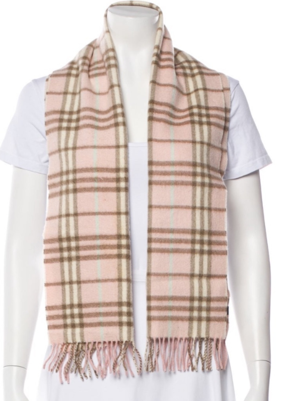 Burberry London Pink Plaid Print Cashmere Scarf